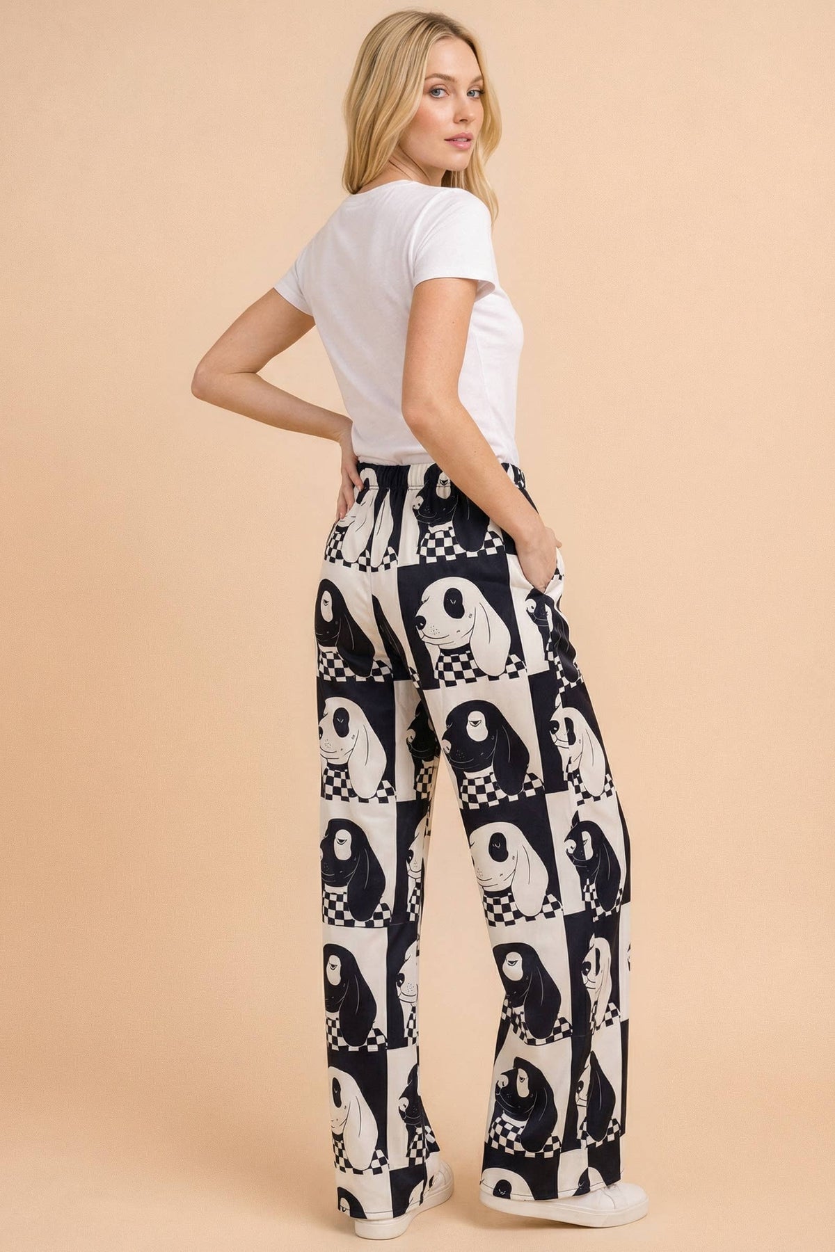 DOG CHECKERED WIDE LEG PANTS