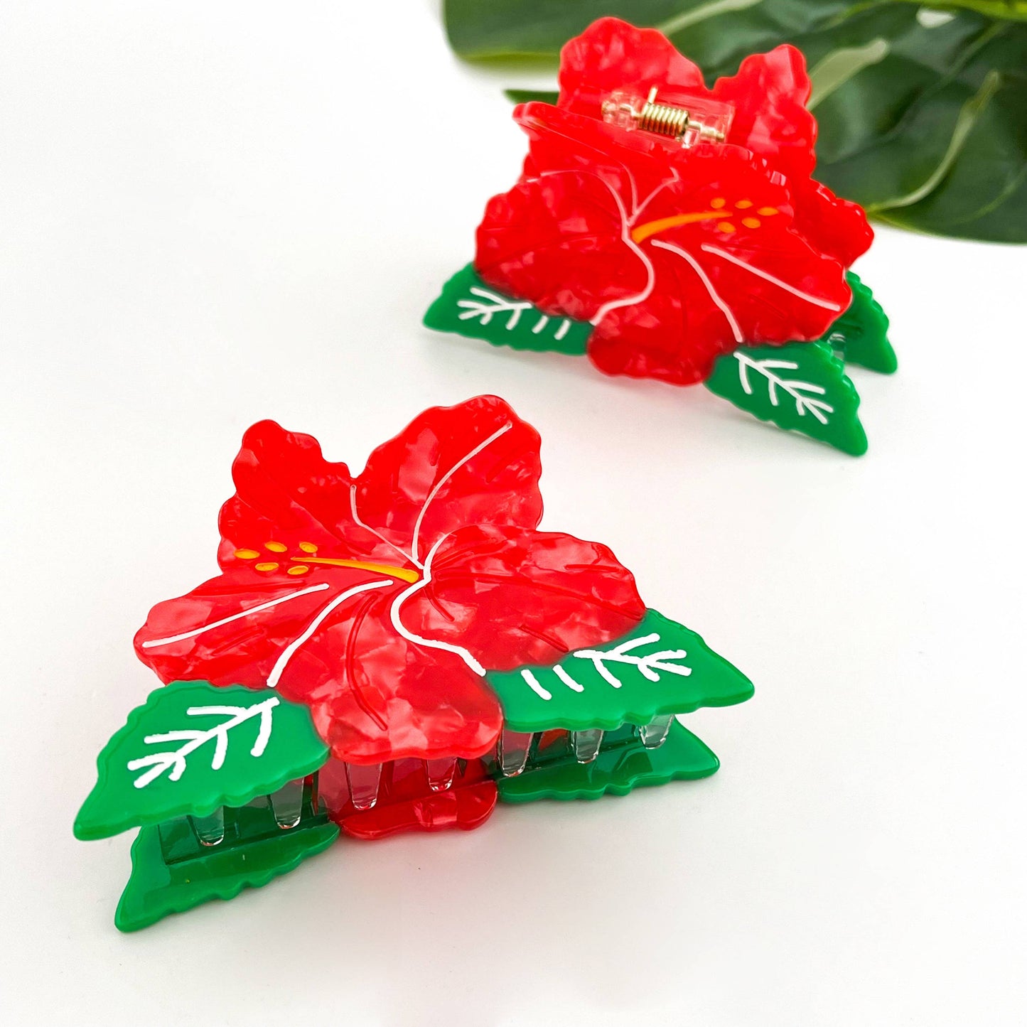 Hibiscus Flower Hair Claw Clip, Red Acetate Floral Hair Clip