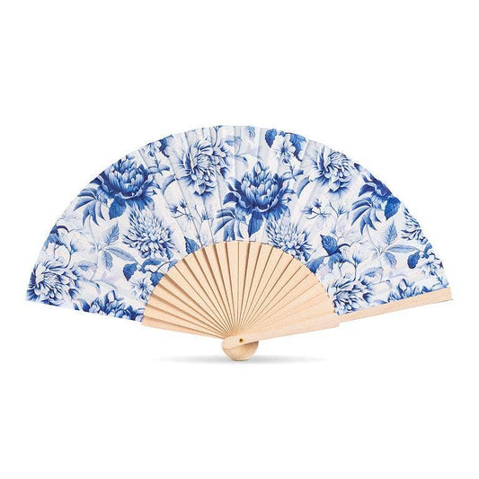 Chintz Print Hand Fan-Blue & White-16"W