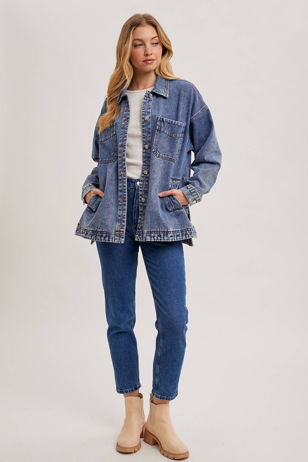 BUTTON DOWN SHIRT DENIM JACKET WITH POCKETS