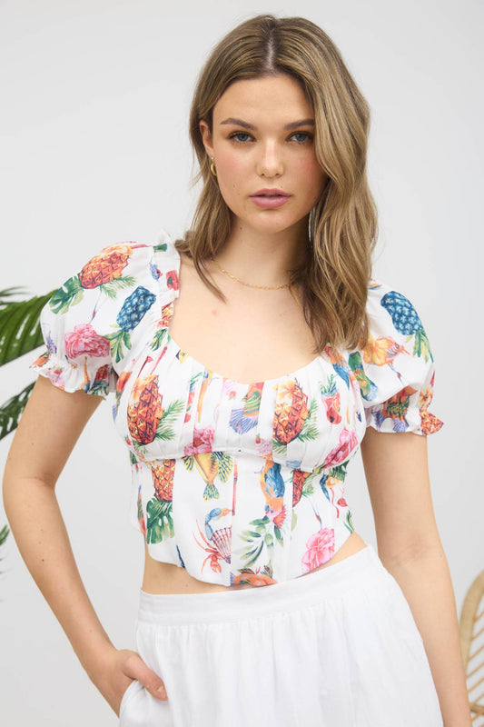TROPICAL PRINT CORSET BLOUSE