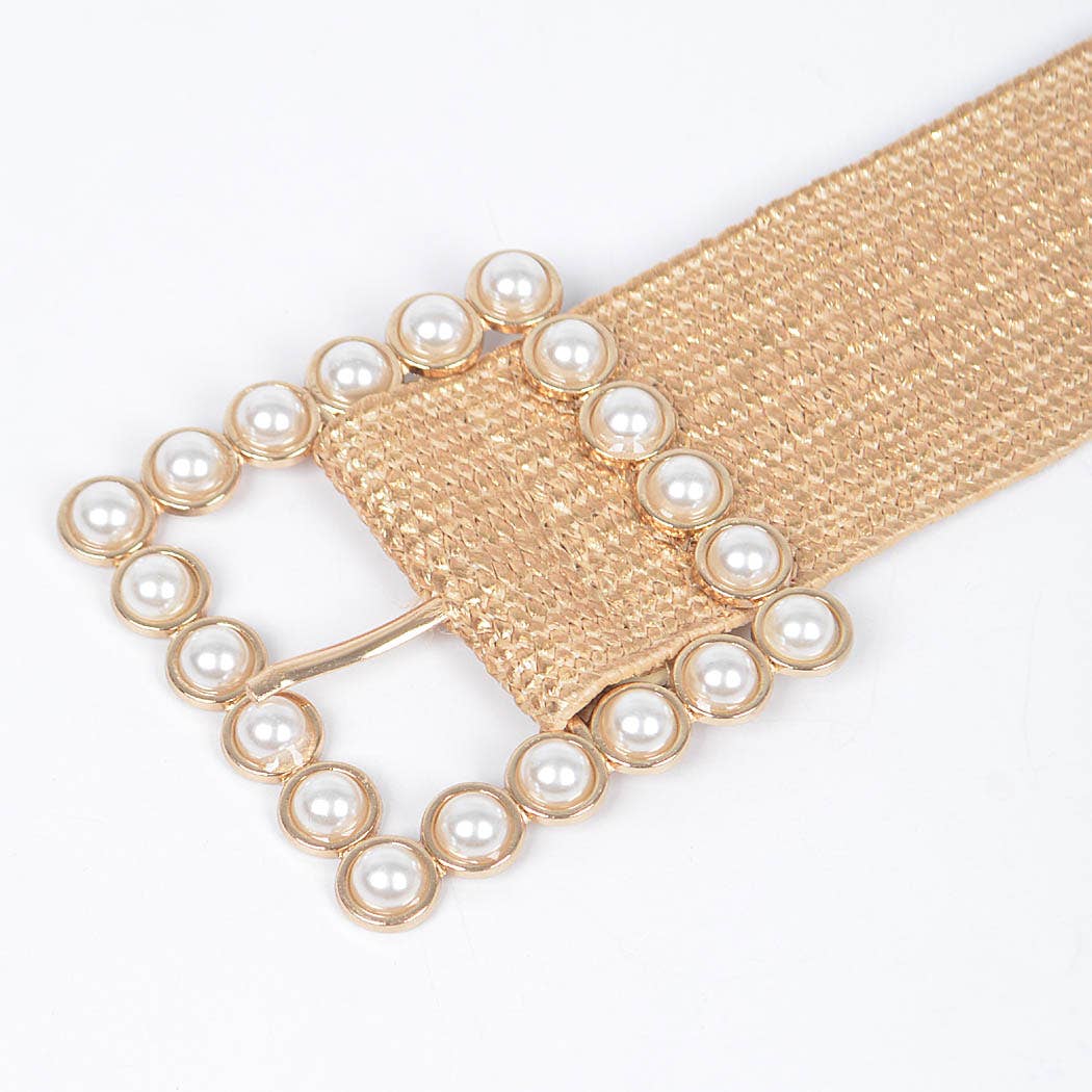 Wide Pearl Buckle Elastic Belt