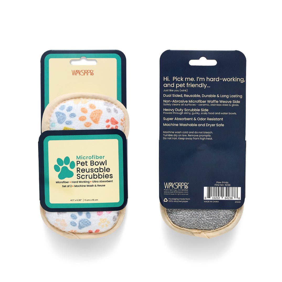 Paw Prints Dual Sided Pet Scrubbie, Cat and Dog Cleaning Pad