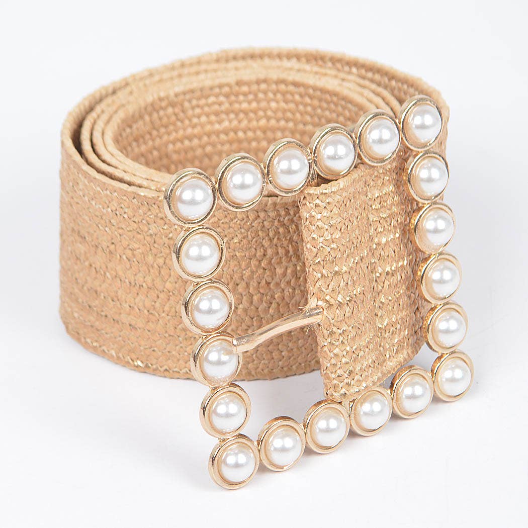 Wide Pearl Buckle Elastic Belt