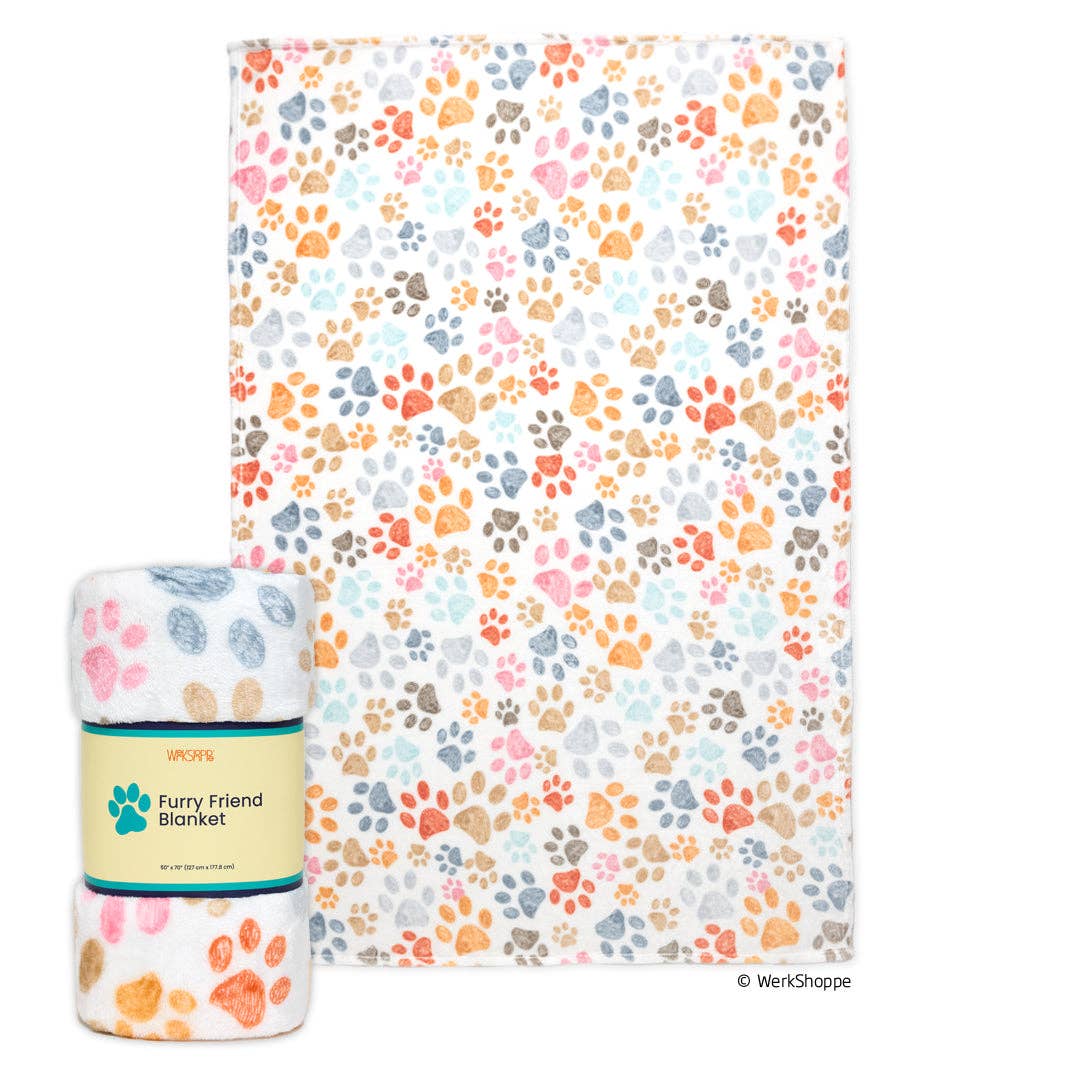 Paw Print Pet Fleece Blanket, Cat and Dog Friendly Throw