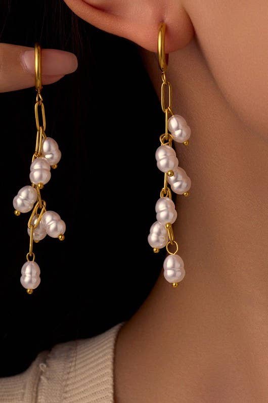 18K STAINLESS STEEL TARNISH FREE PEARL DROP EAR