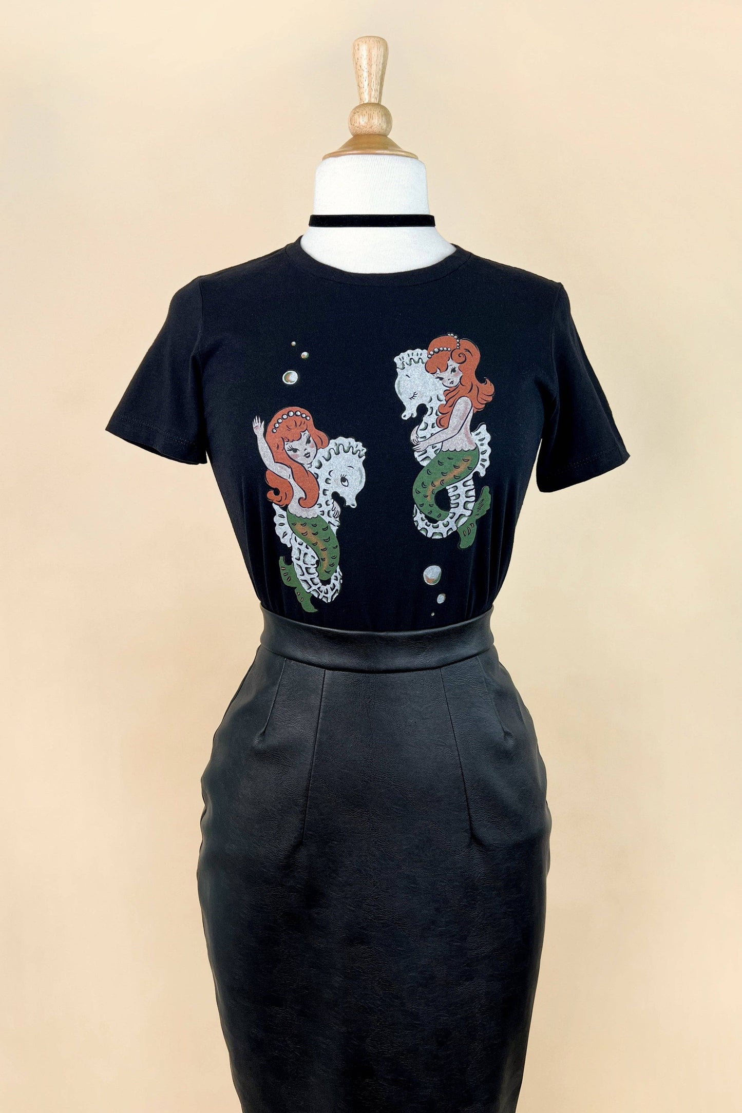 Mermaid Sisters Fitted Tee in Black