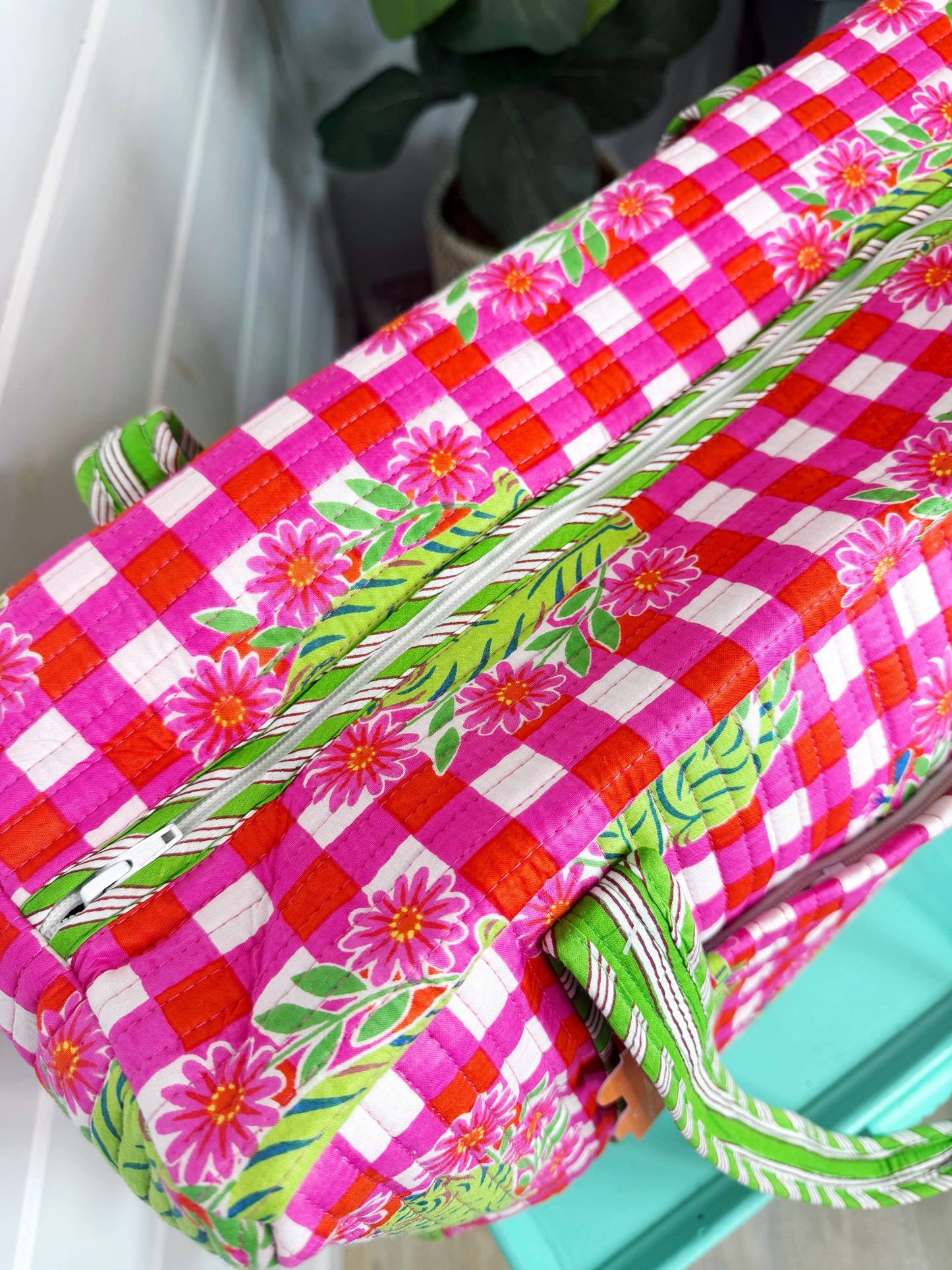 Pink Checkered Tiger Weekender Bag