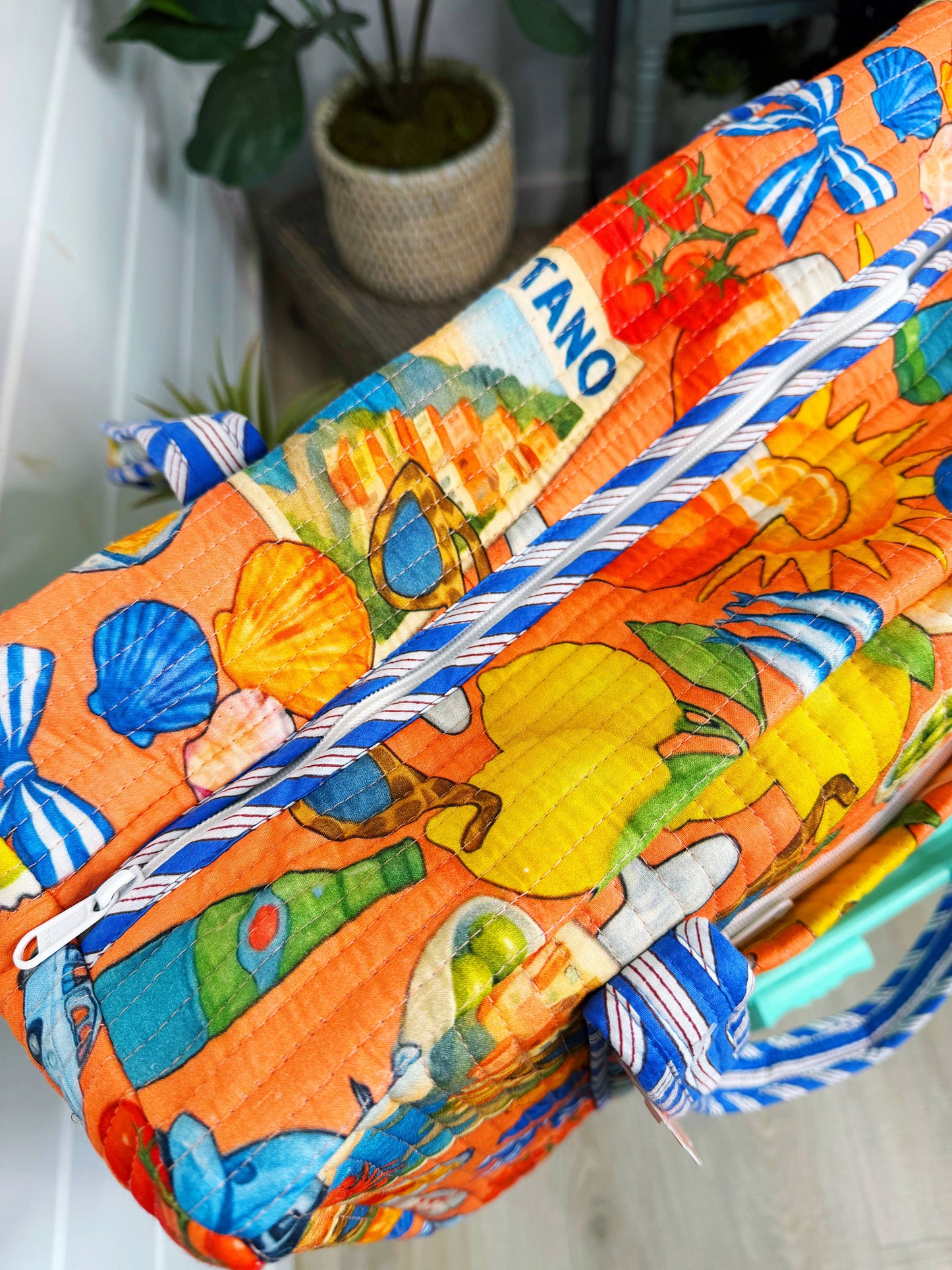Orange Italian Getaway Quilted Weekender Duffle Bag