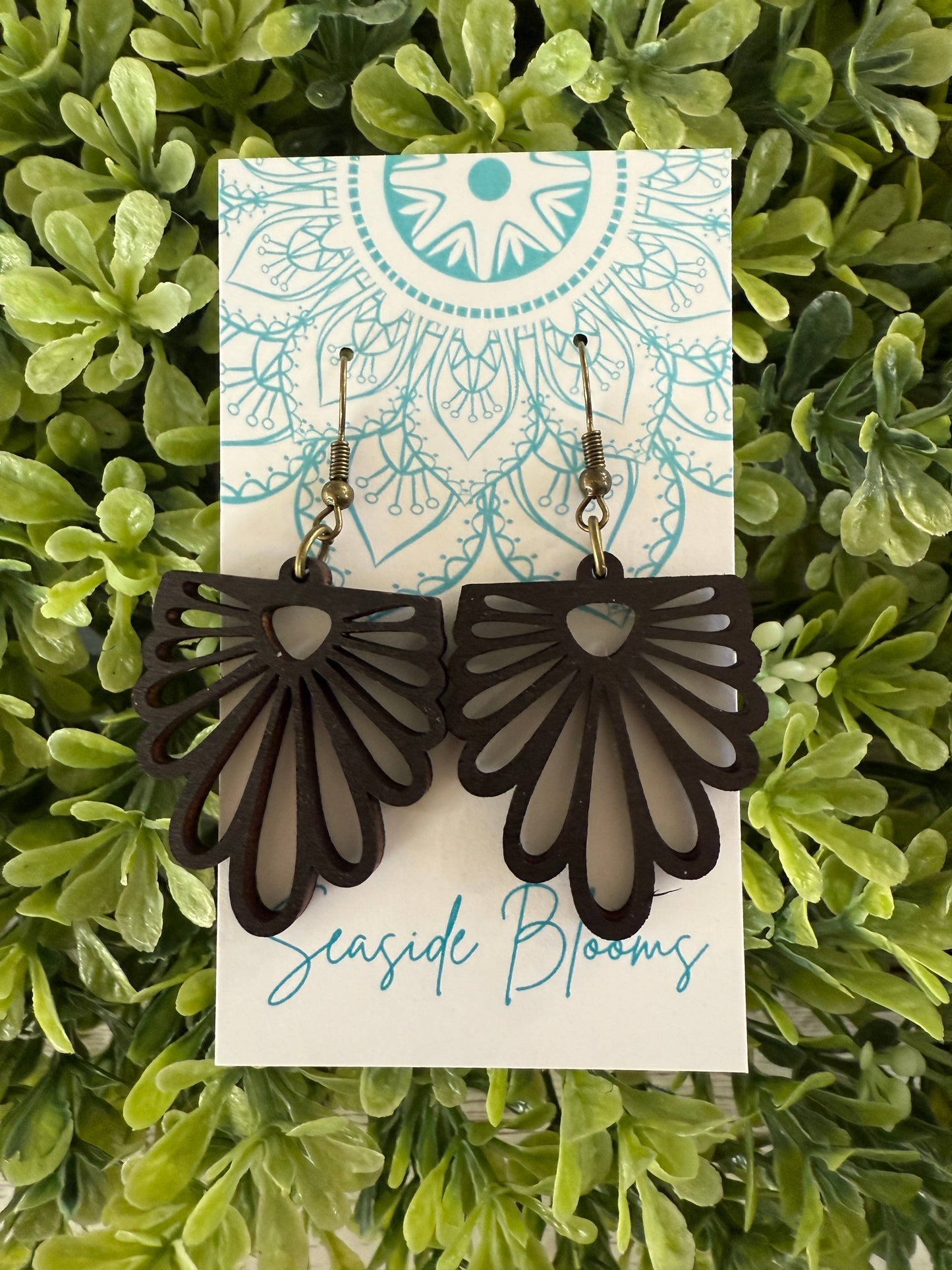 Boho hand painted lightweight maple wood earrings   