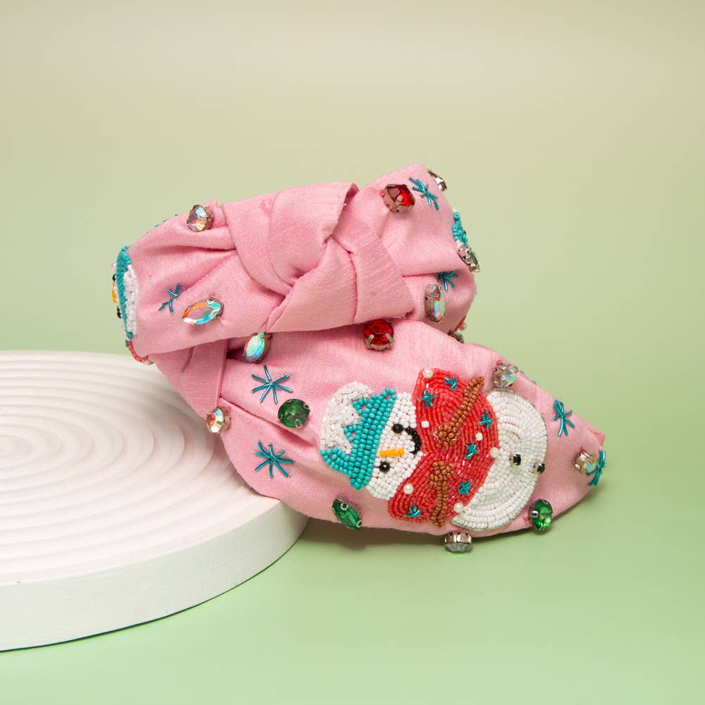 Christmas Snowman Pearl Crystal Beaded Top Knot Headband