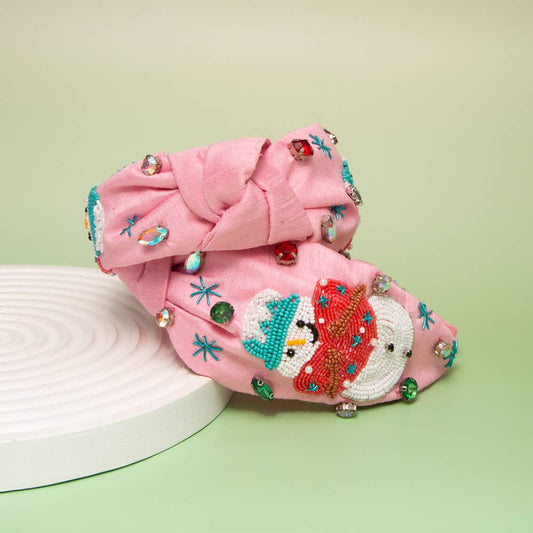 Christmas Snowman Pearl Crystal Beaded Top Knot Headband