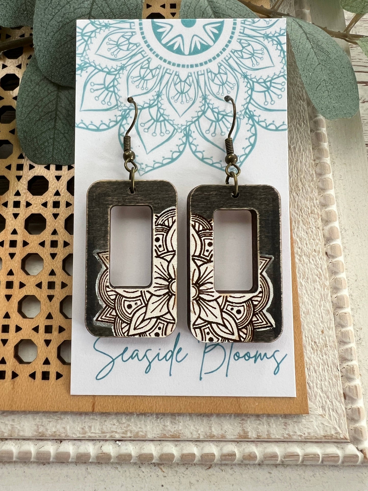 Hand painted Boho Rectangle Earrings