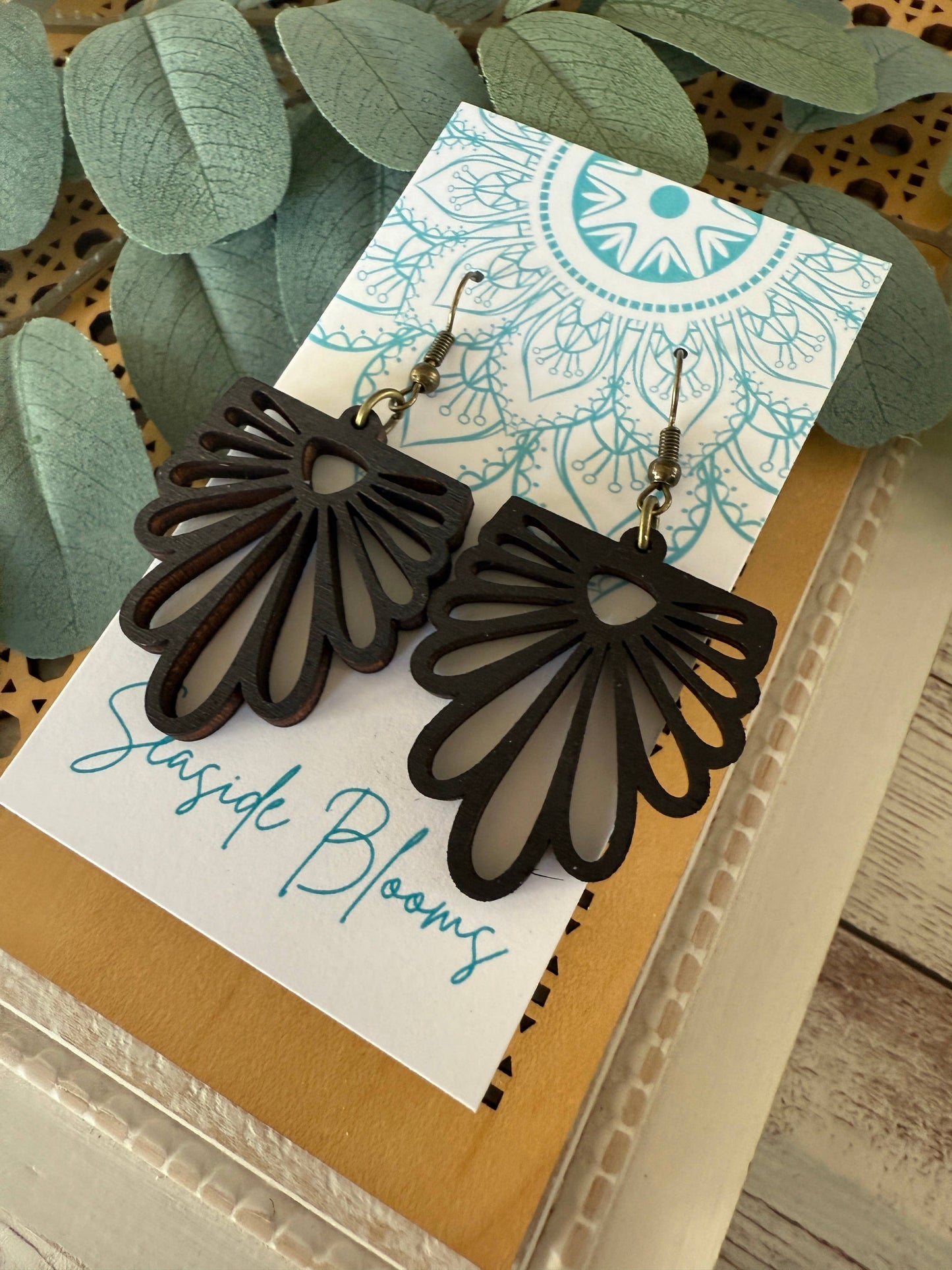 Boho hand painted lightweight maple wood earrings   