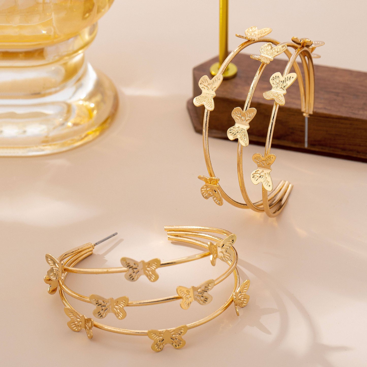 Triple Butterfly Hoop Earrings