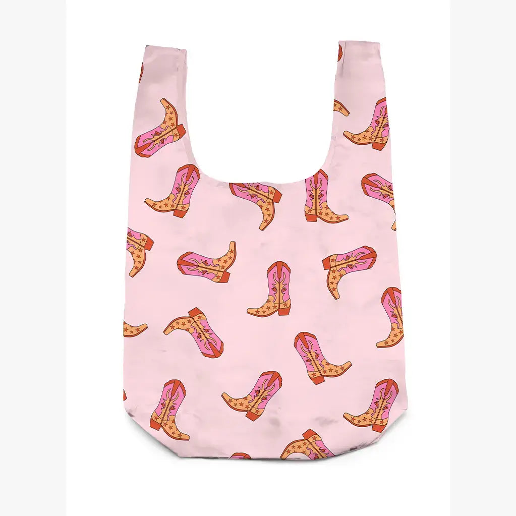 2-in-1 Bag Charm & Reusable Shopper Bag - Pink Cowgirl Boot
