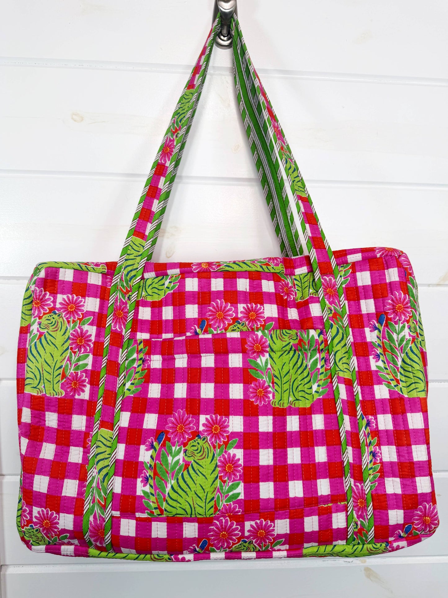 Pink Checkered Tiger Weekender Bag