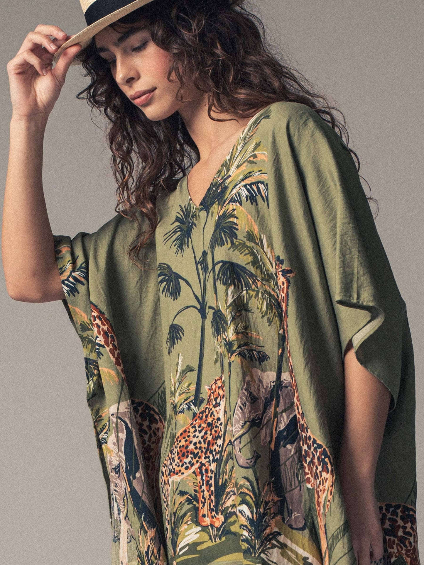 Safari Print V-Neck Poncho