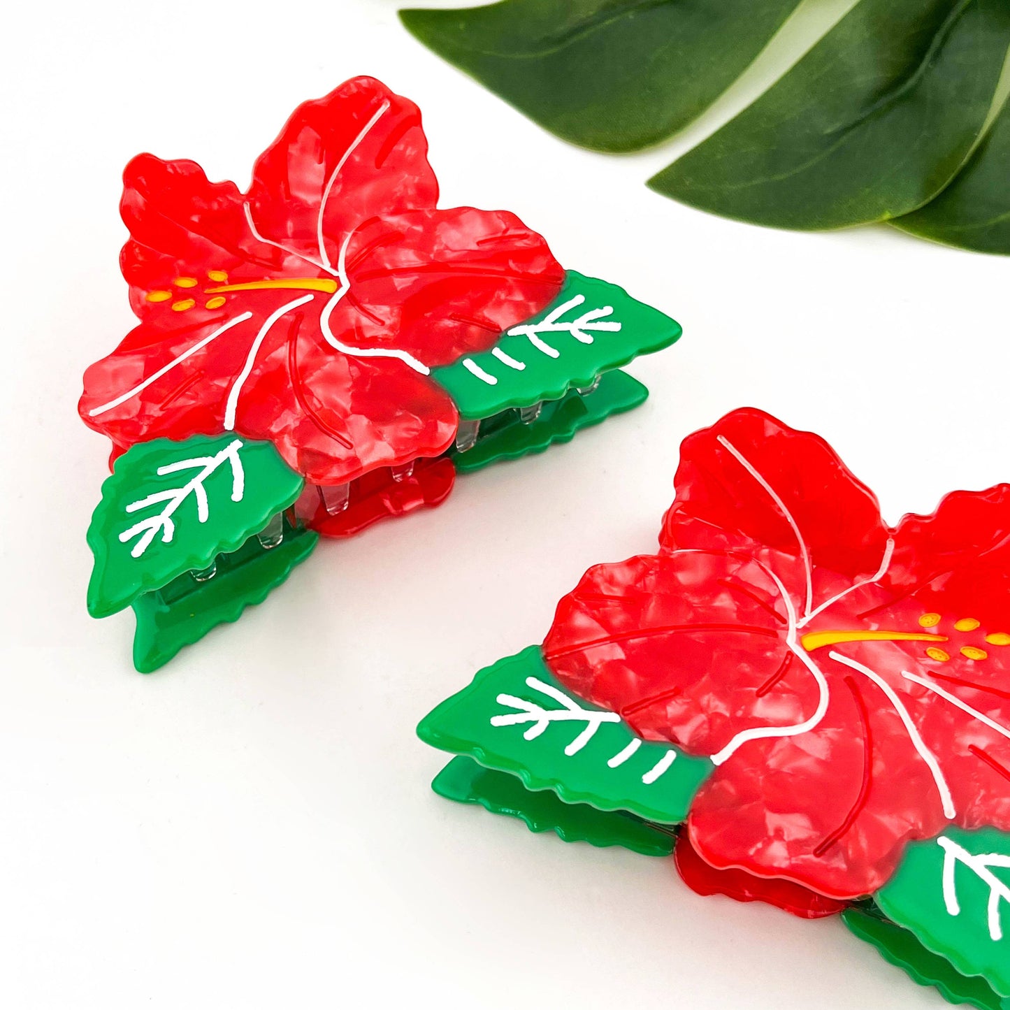 Hibiscus Flower Hair Claw Clip, Red Acetate Floral Hair Clip