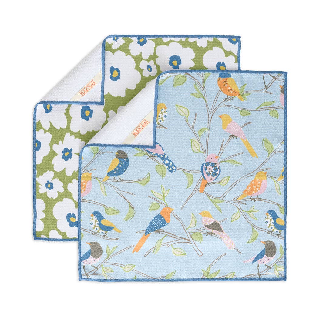 Floral Finch & Friends Towels, High Performance Waffle Weave