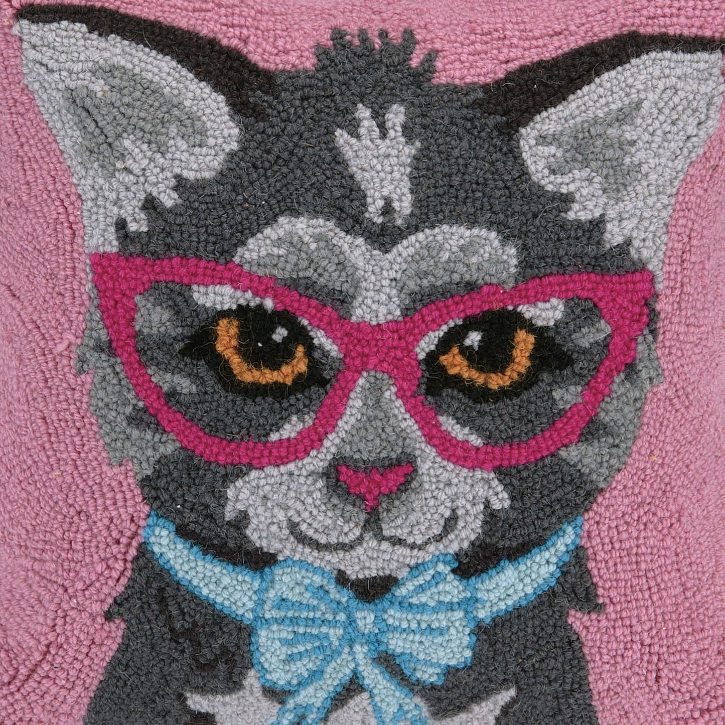 Cat w/ Eye Glasses And Bow Hook Pillow