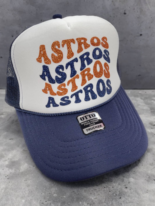 Astro Glitter Stacked Trucker Vinyl Hat