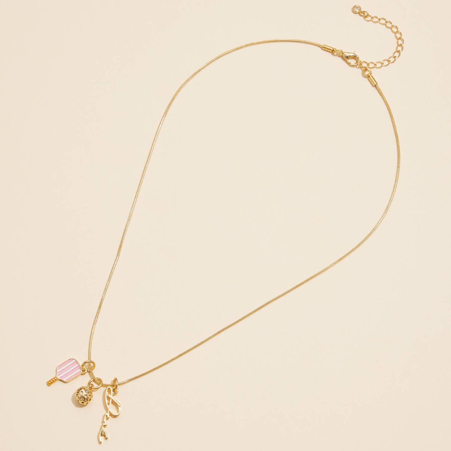 Gold Dipped 18K Pickleball Love Charm Necklace