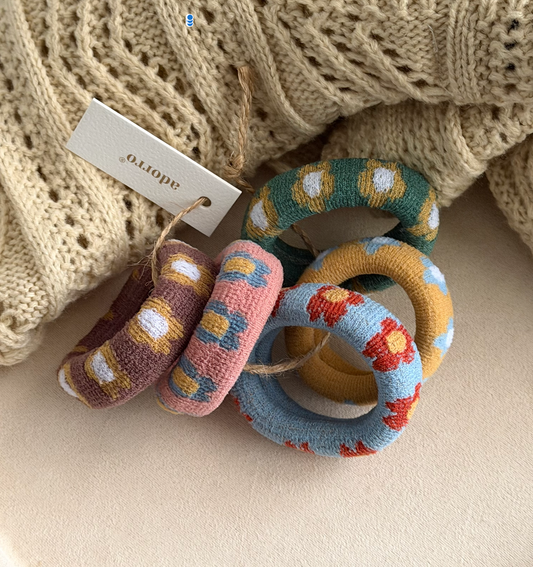 Multicolor Flower Thick Seamless Hair Ties (Set of 5)