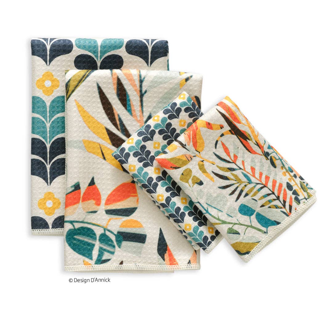 Colorful Leaves All Purpose Microfiber Towels, Set of 4