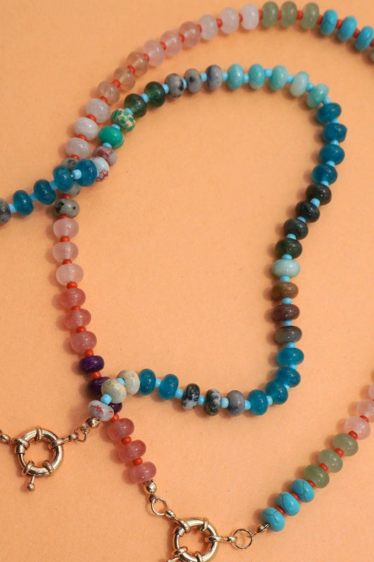 NATURAL STONE SPRING CLASP BEADED NECKLACE