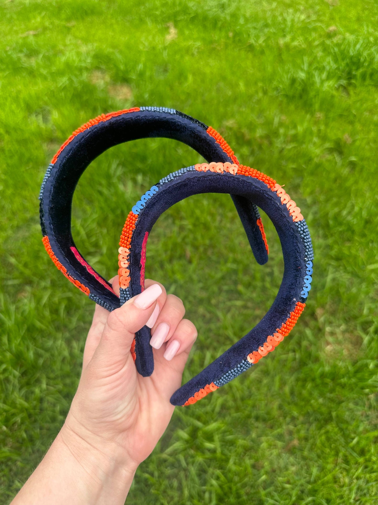 Solid Stripe Headband - Orange and Navy - Astro Headband