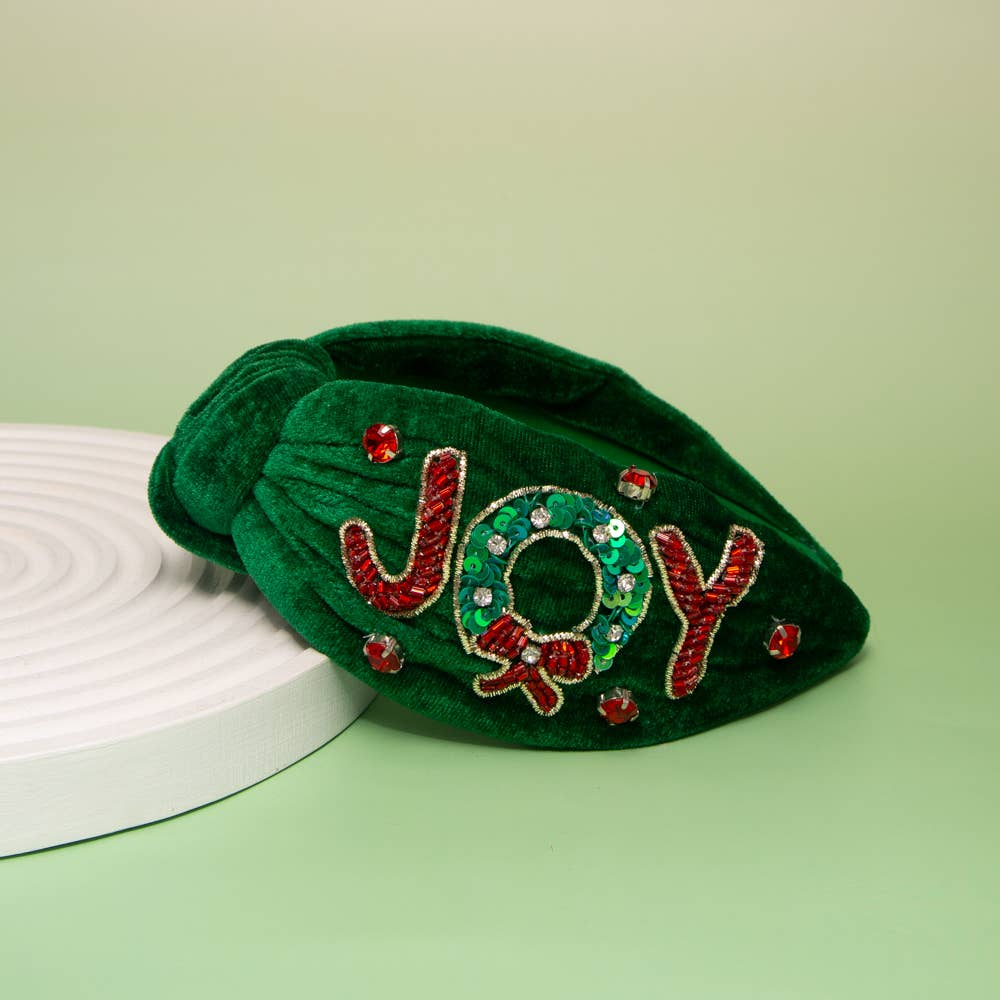 Christmas “JOY” Beaded Velvet Headband