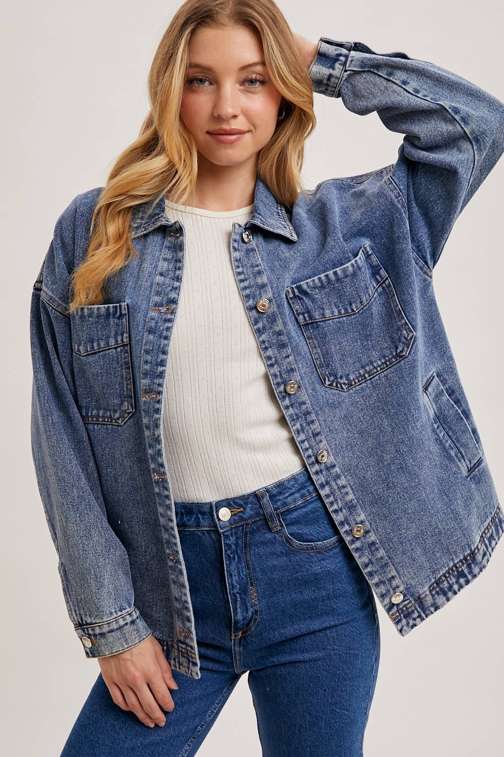 BUTTON DOWN SHIRT DENIM JACKET WITH POCKETS