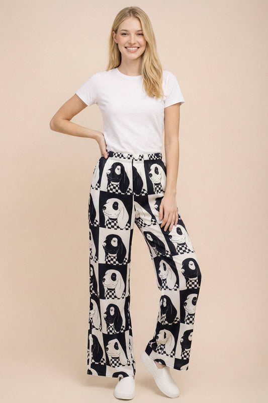 DOG CHECKERED WIDE LEG PANTS
