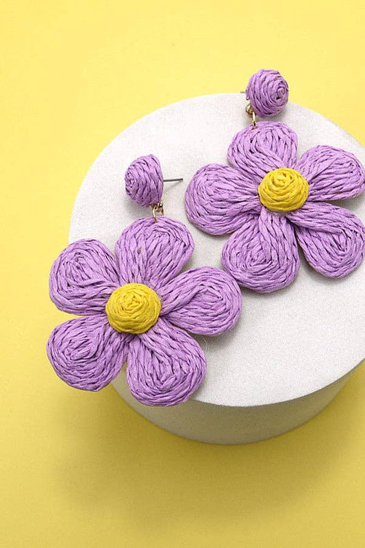 BOHO RAFFIA FLOWER DROP EARRINGS