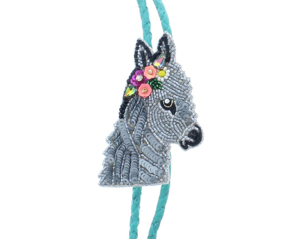 Colorful Bolo Tie, Beaded Sequin - Turquoise Bolo Cord