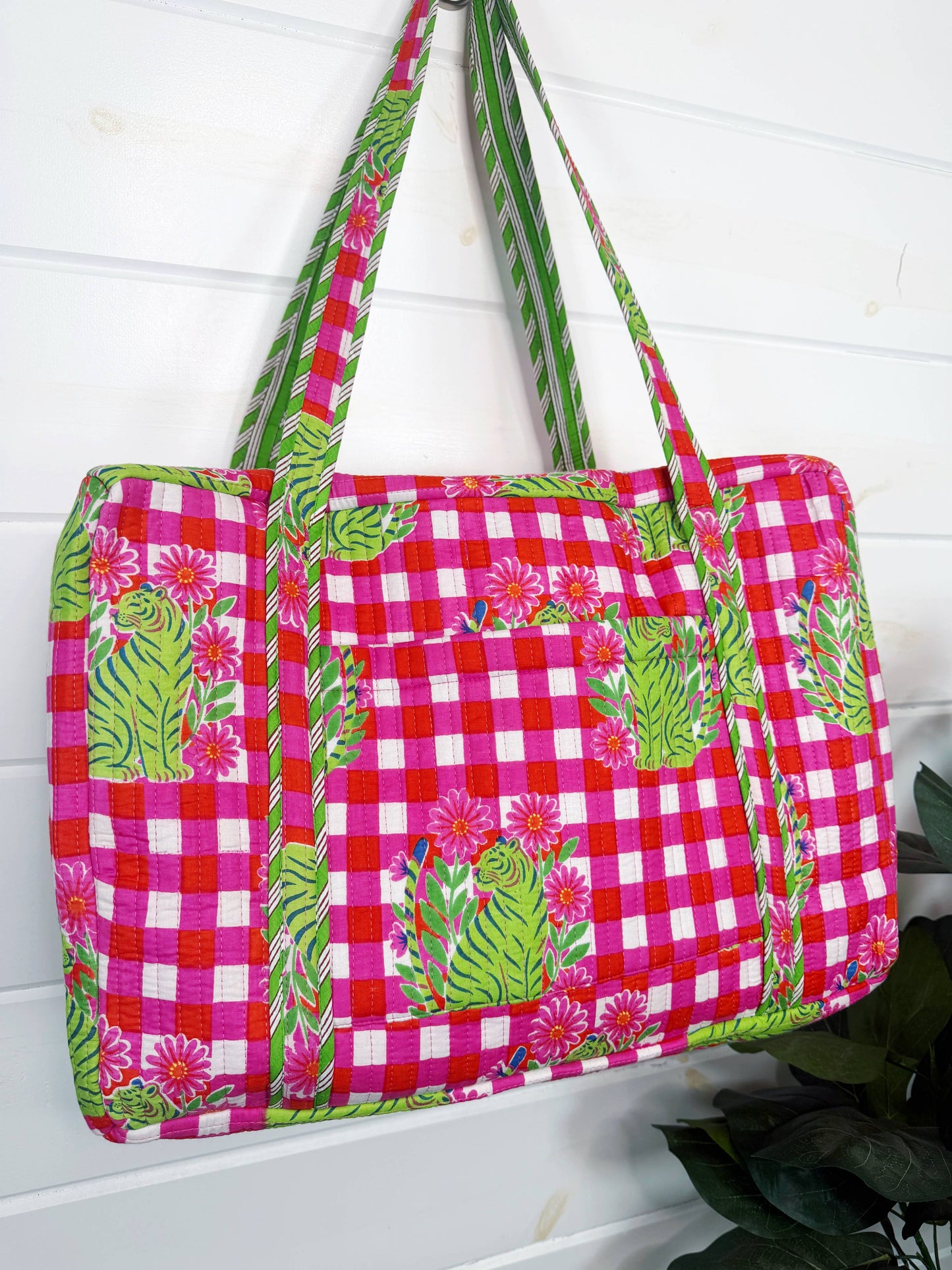 Pink Checkered Tiger Weekender Bag