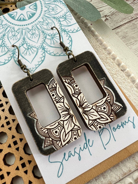 Hand painted Boho Rectangle Earrings