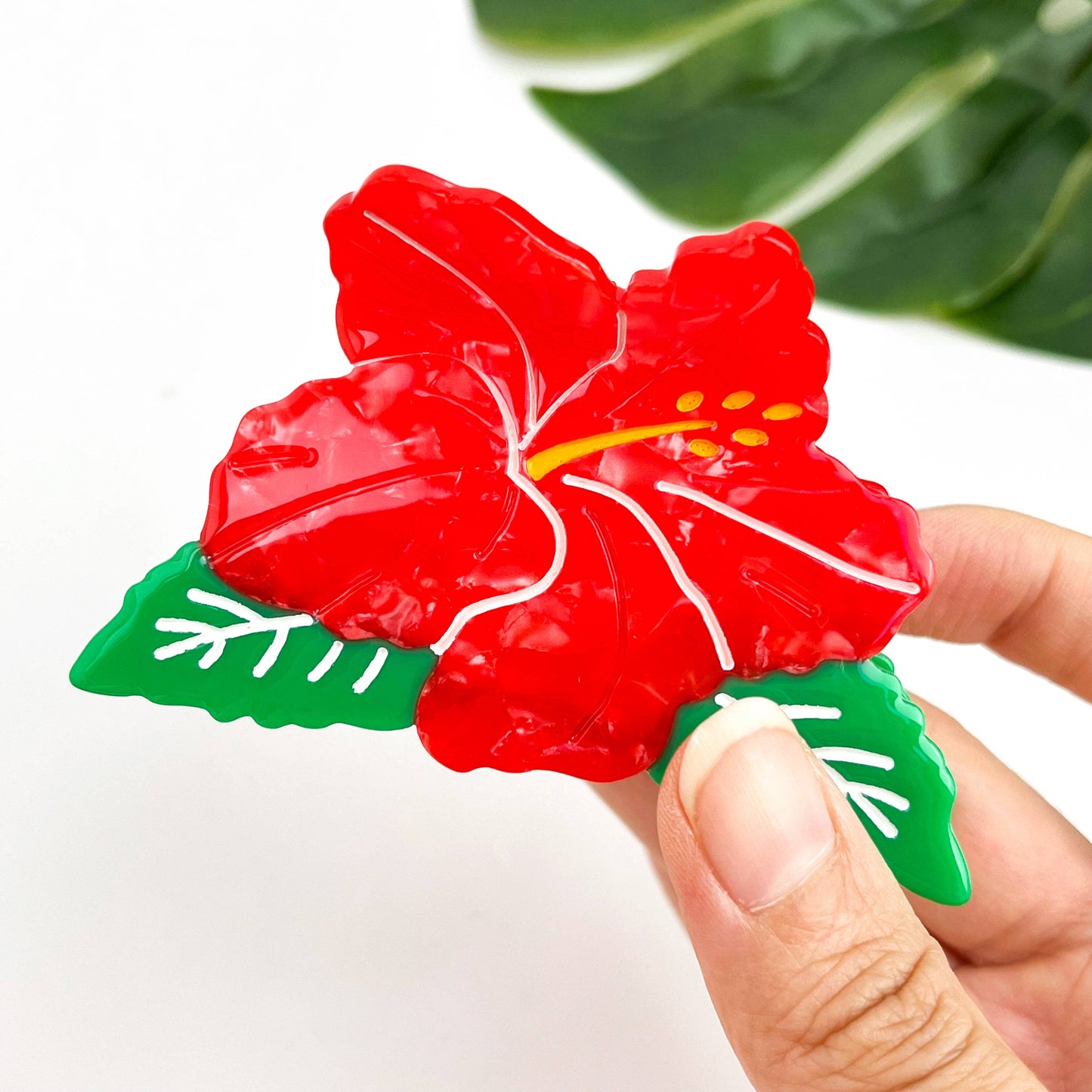 Hibiscus Flower Hair Claw Clip, Red Acetate Floral Hair Clip