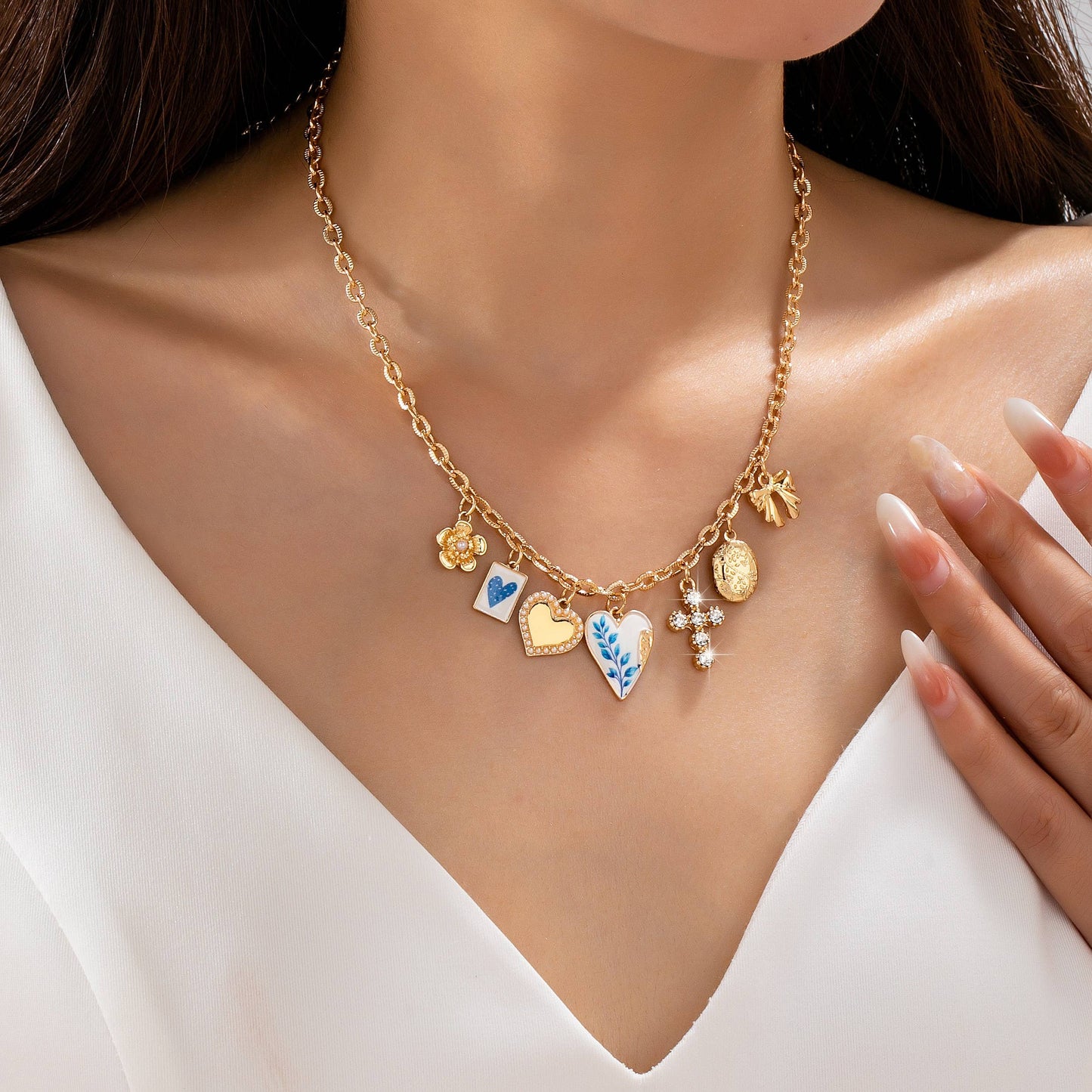 Vintage Coquette Multi-Charm Link Necklace