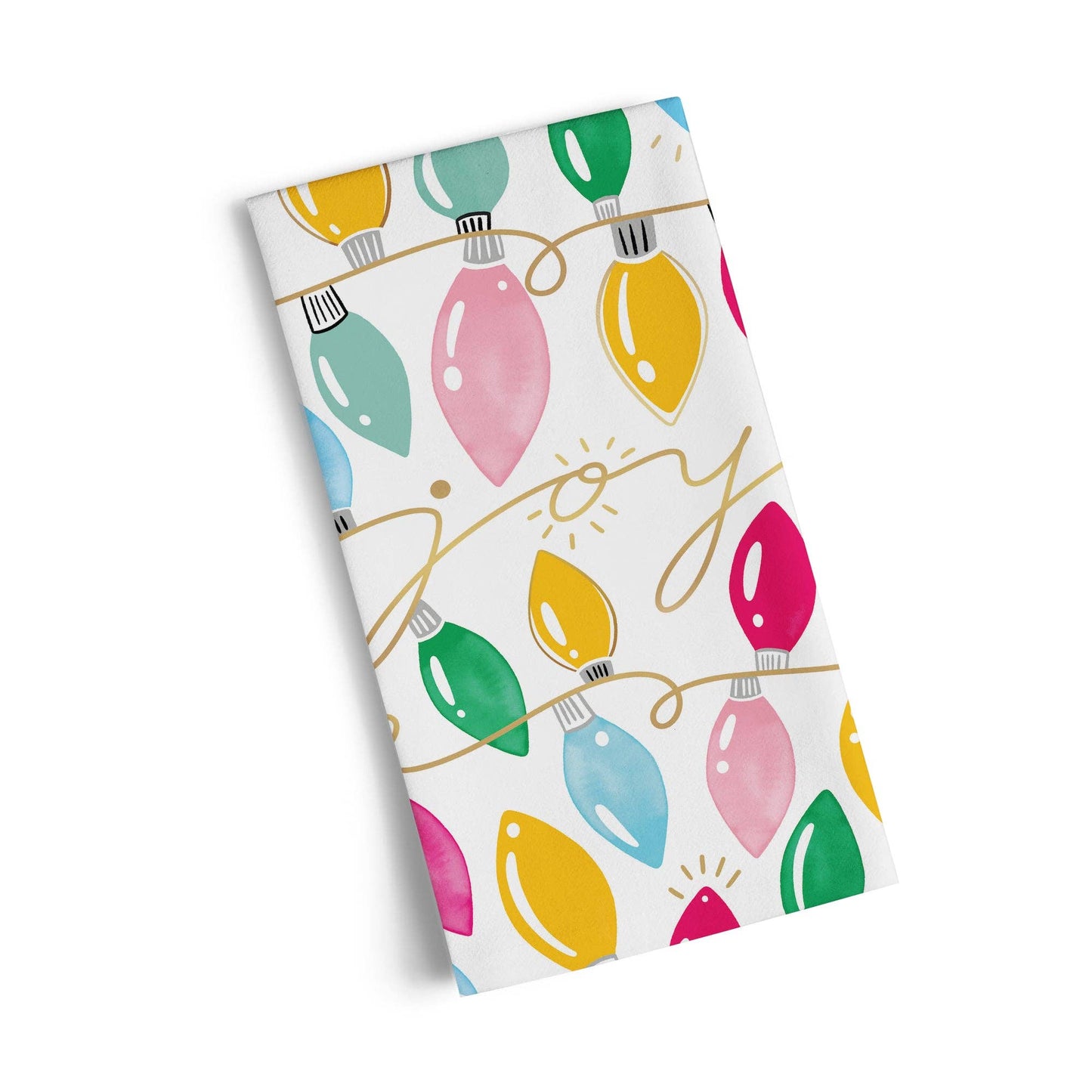 Merry Joy Lights Cotton Tea Towel | Holiday Hostess Gift