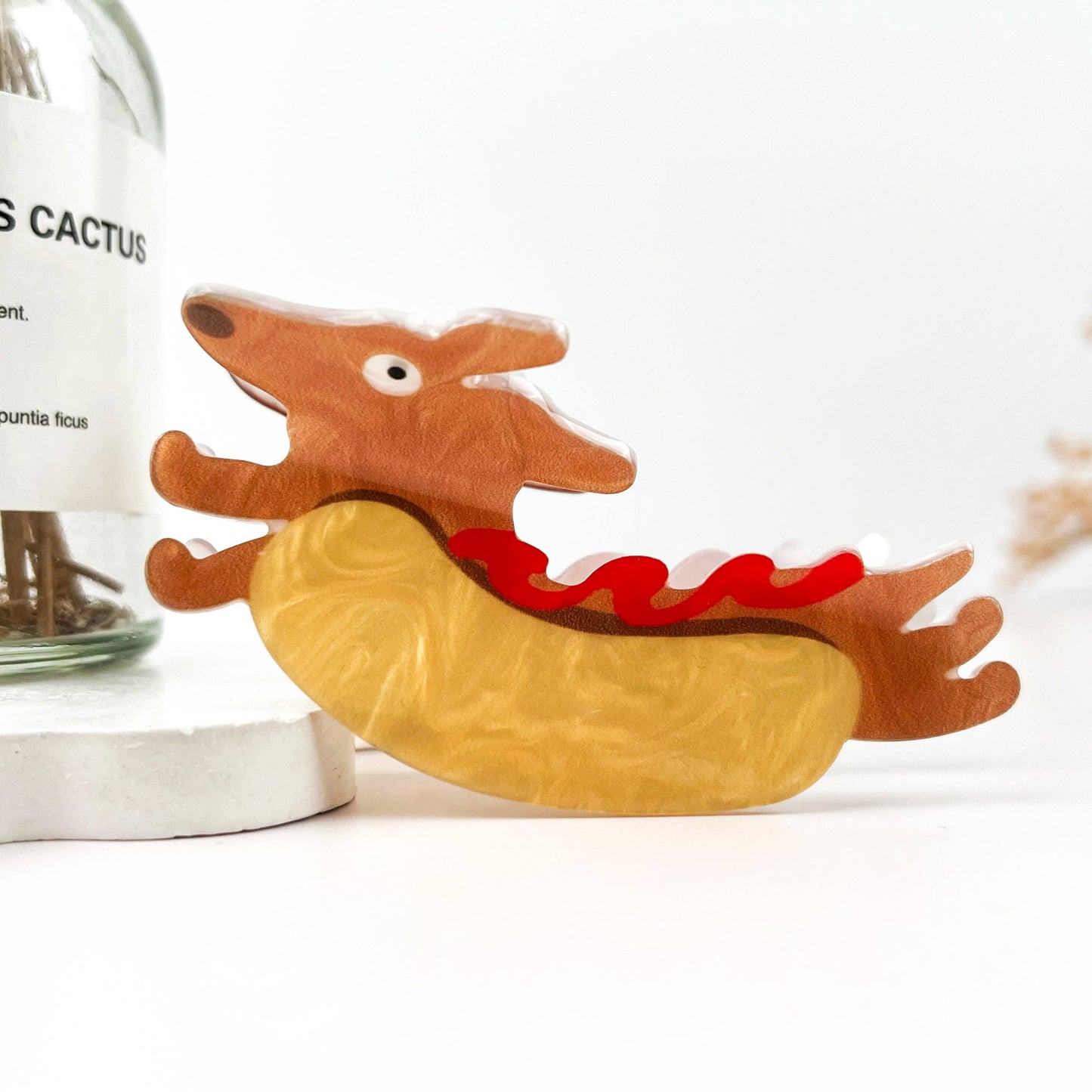 Hot Dog Dachshund Acrylic Hair Claw Clip