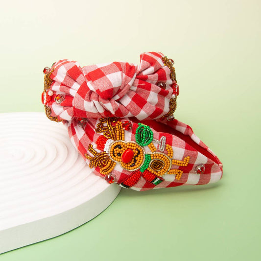 Reindeer Beaded Top Knot Headband