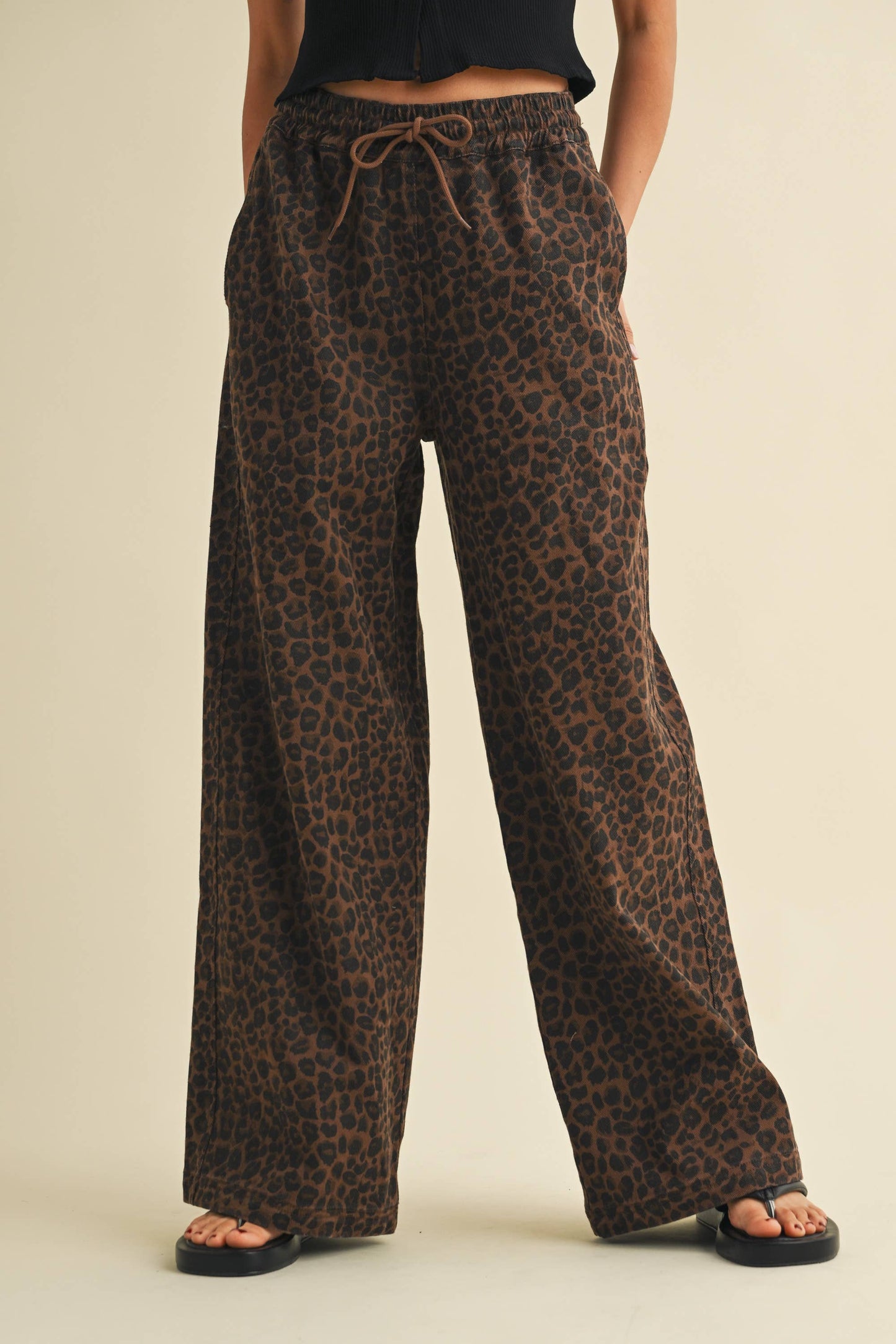 LEOPARD DENIM TRACK PANTS