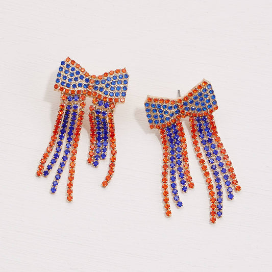 Bow Fringes Rhinestones Earrings