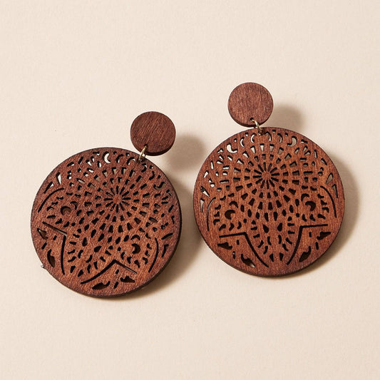 Boho-Chic Filigree Round Artisan Wooden Earrings