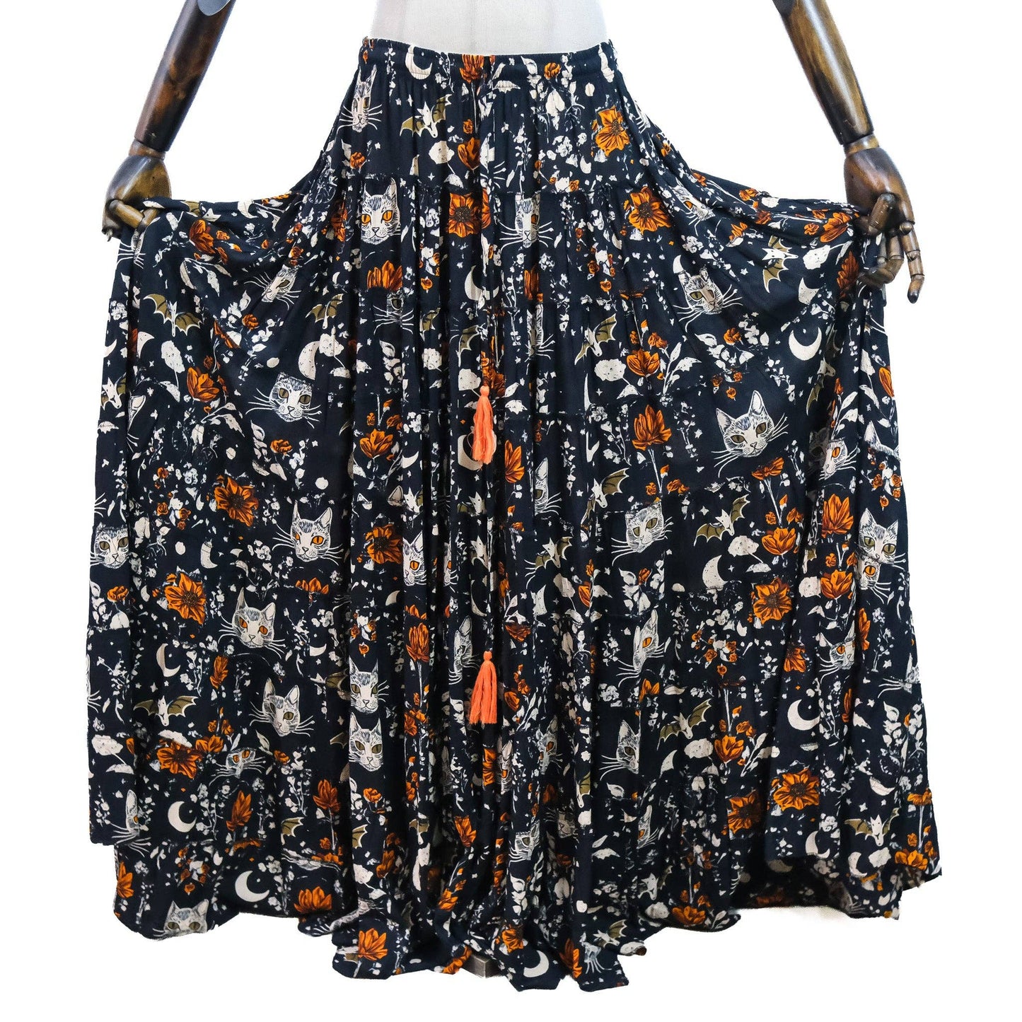 Celestial Cat Moon Tiered Maxi Skirt