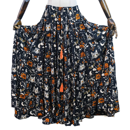 Celestial Cat Moon Tiered Maxi Skirt