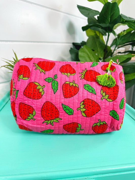 Strawberry Quilted Cosmetic Bag