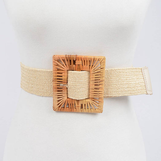 Handmade Bamboo Buckle Stretch Straw Belt